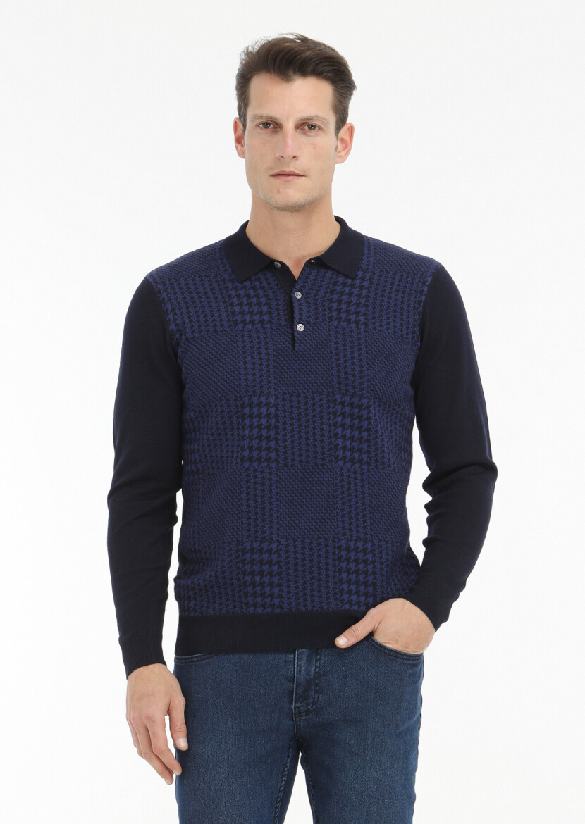 Navy Blue Knitwear Sweatshirt - 2