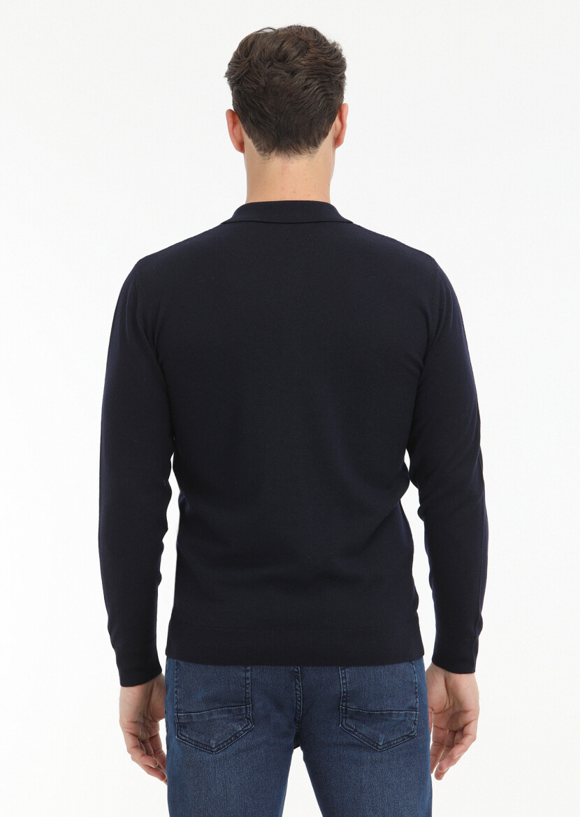 Navy Blue Knitwear Sweatshirt - 4
