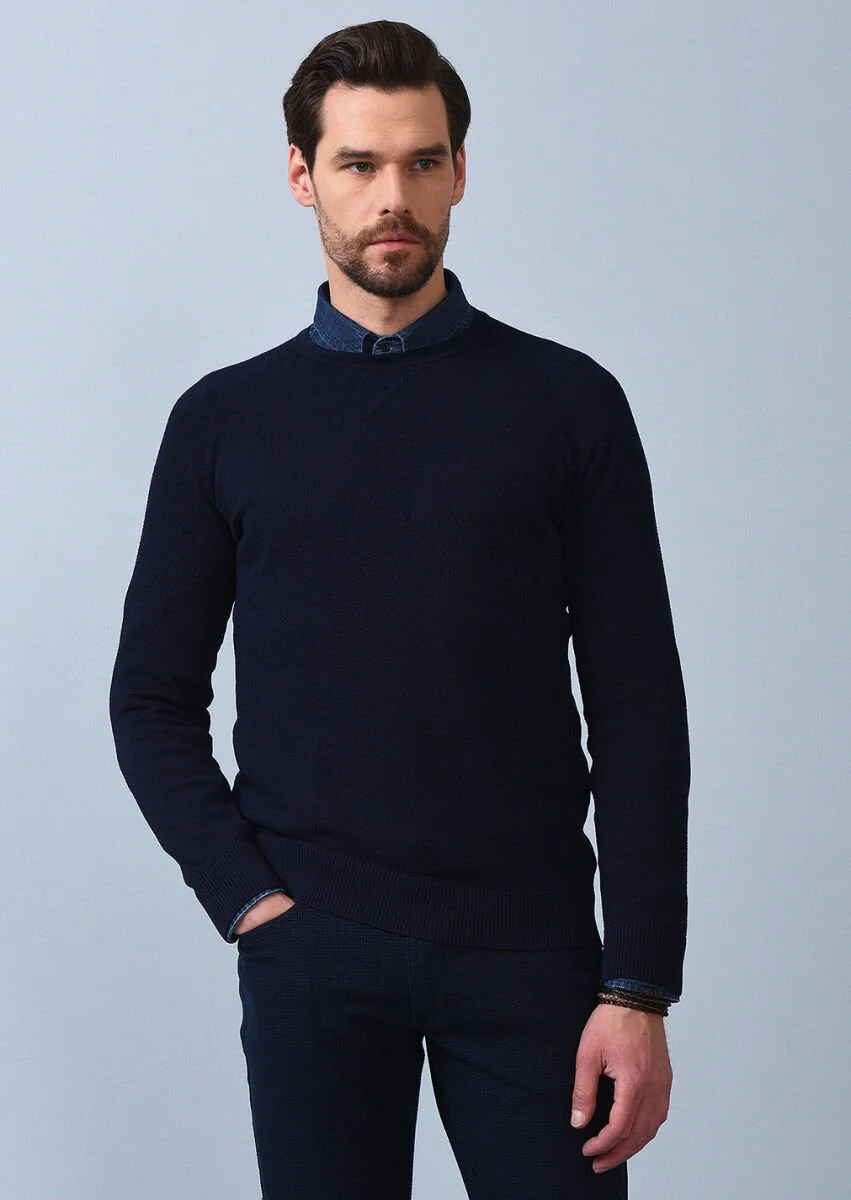 Navy Blue Knitwear Sweatshirt - 1