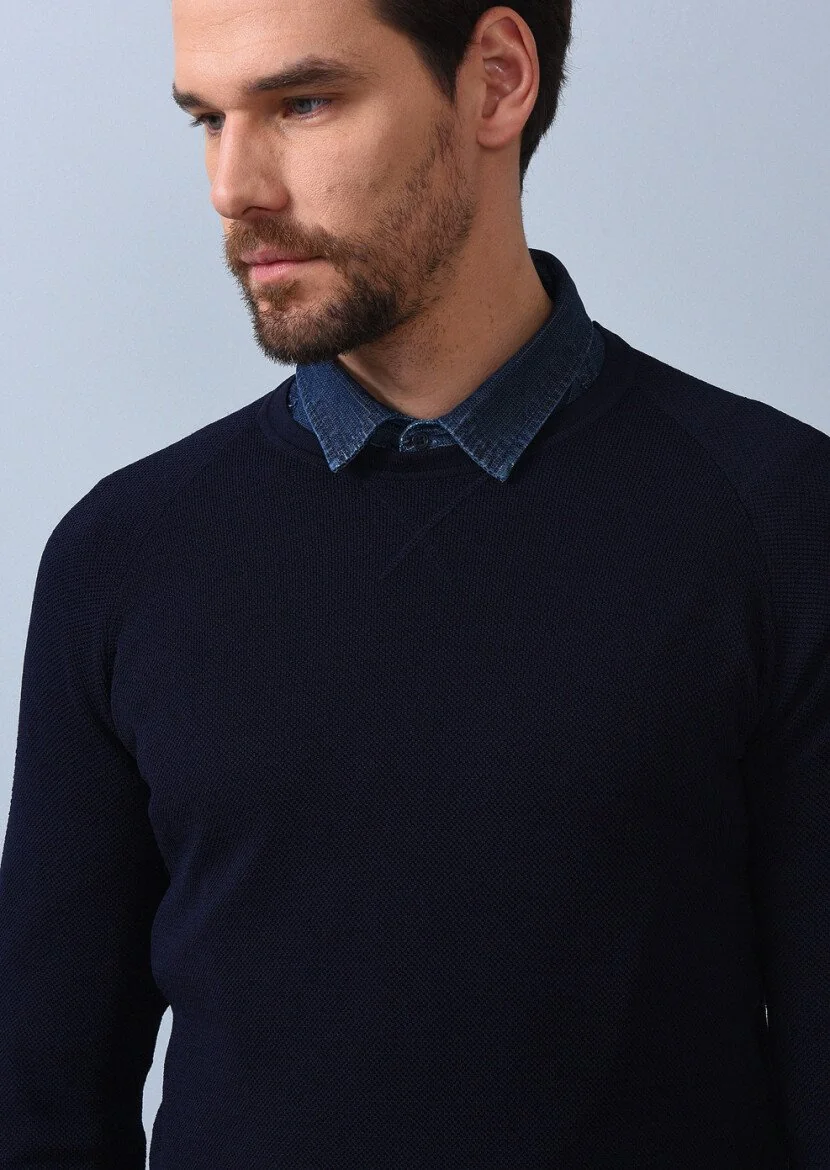 Navy Blue Knitwear Sweatshirt 