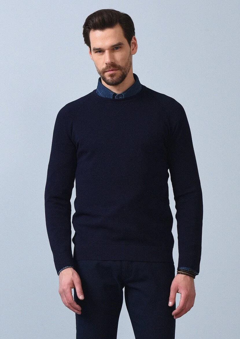 Navy Blue Knitwear Sweatshirt - 3