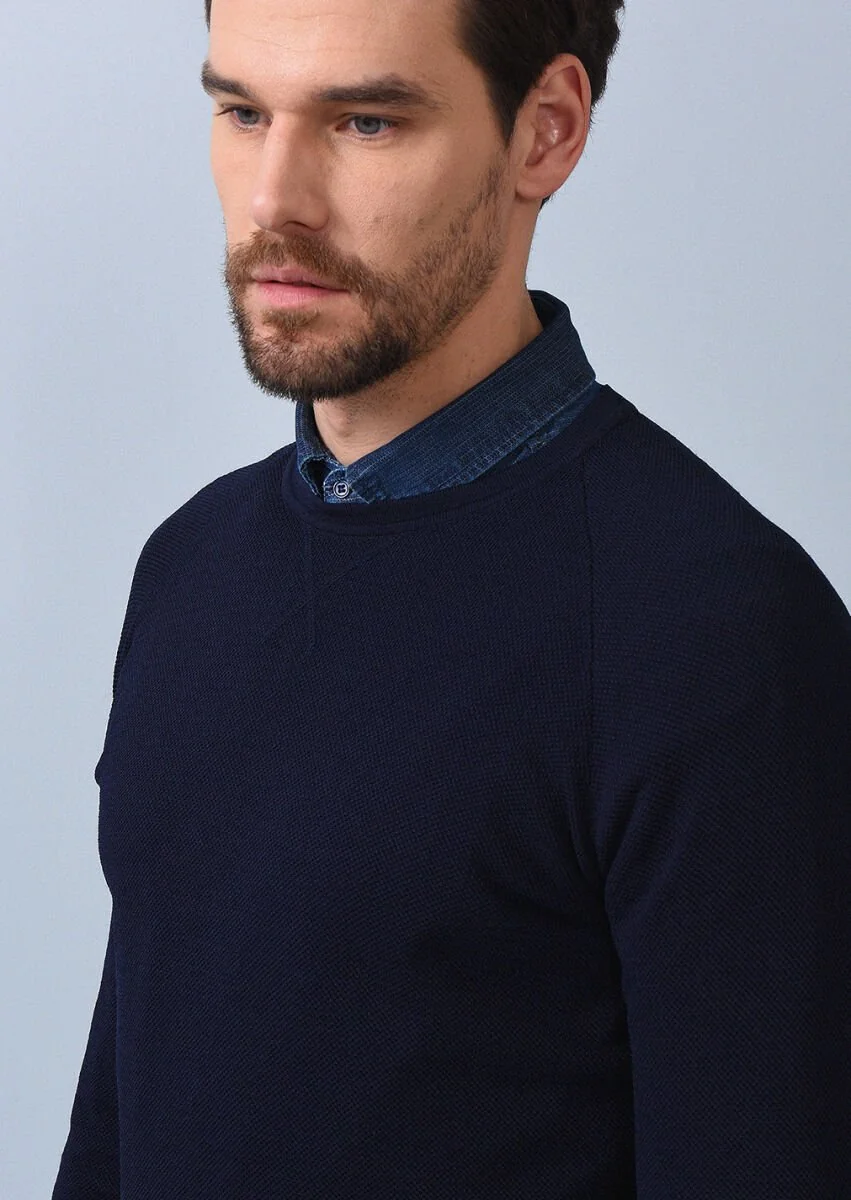 Navy Blue Knitwear Sweatshirt - 4