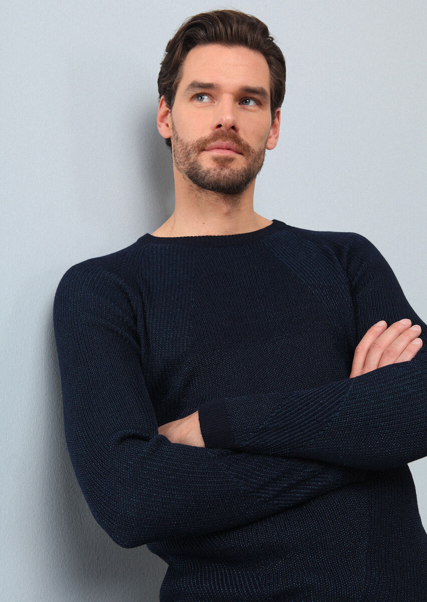 Navy Blue Knitwear Sweatshirt - 1