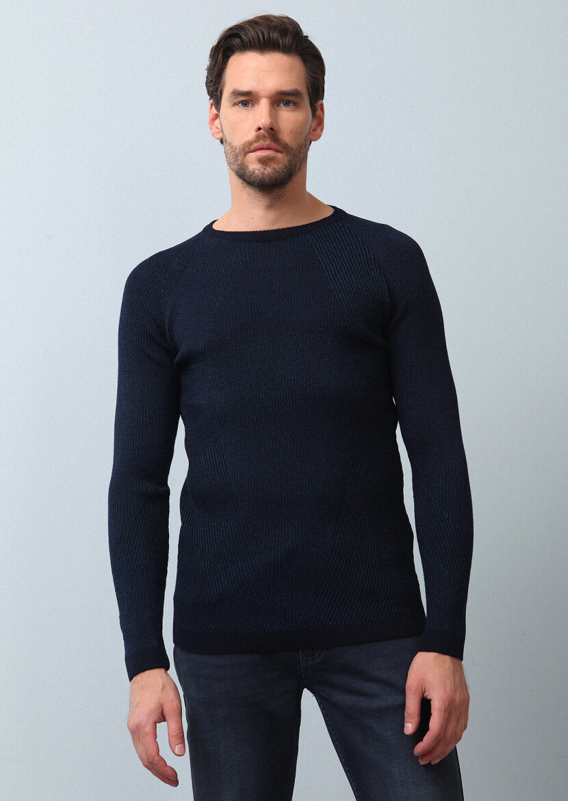 Navy Blue Knitwear Sweatshirt - 3