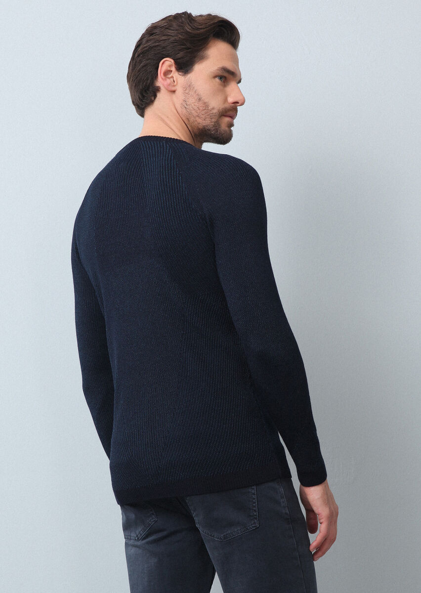 Navy Blue Knitwear Sweatshirt - 5