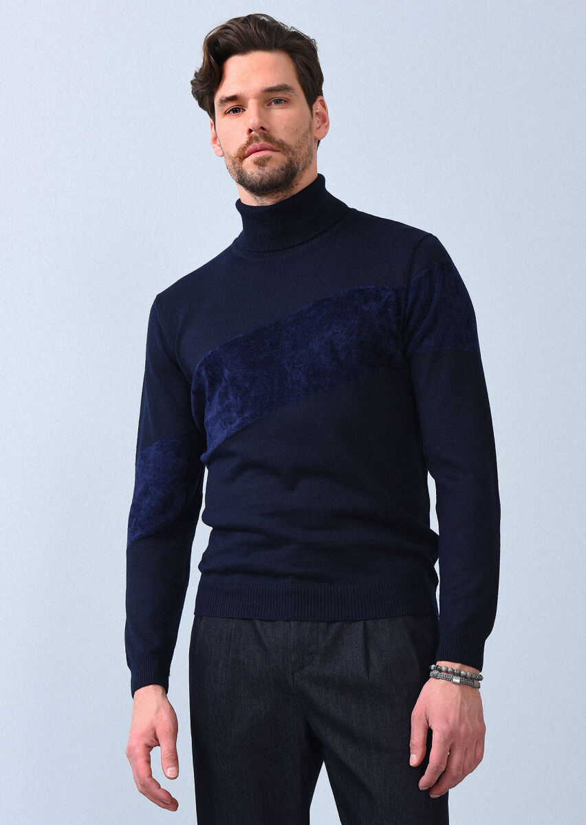 Navy Blue Knitwear Sweatshirt - 1