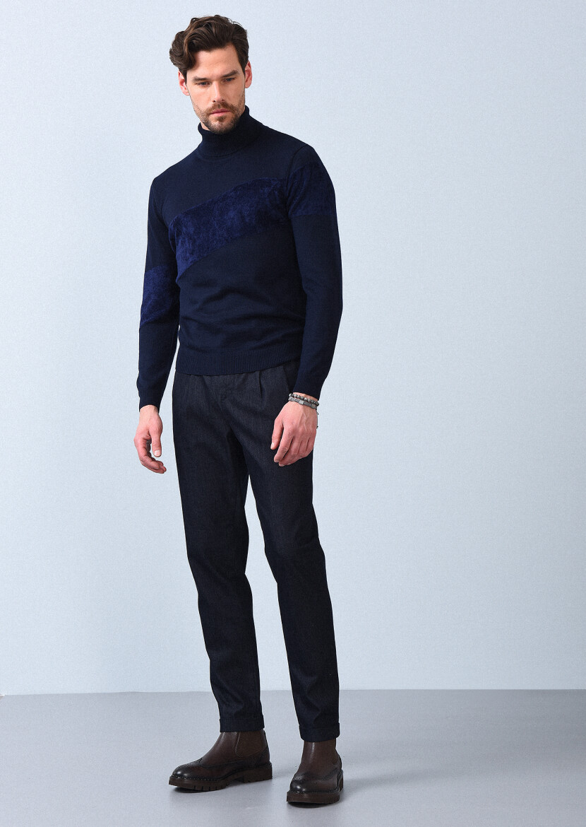 Navy Blue Knitwear Sweatshirt 