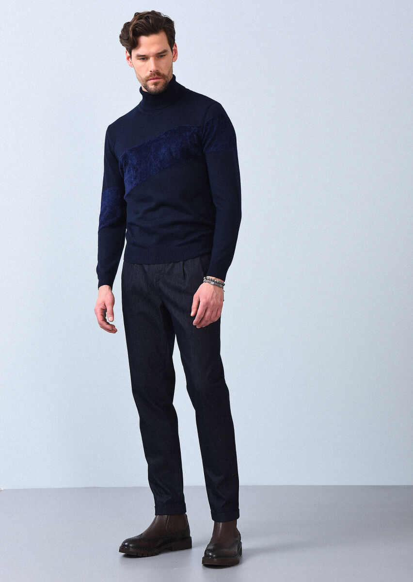 Navy Blue Knitwear Sweatshirt - 2