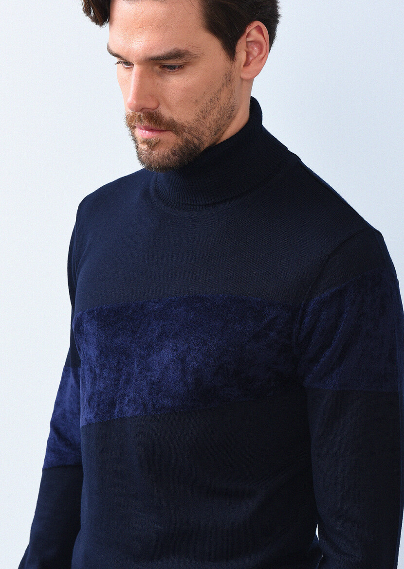 Navy Blue Knitwear Sweatshirt - 3