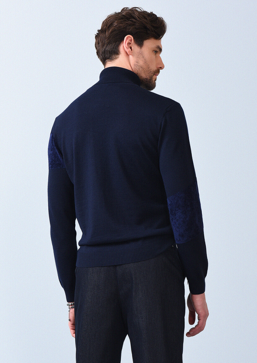 Navy Blue Knitwear Sweatshirt - 4