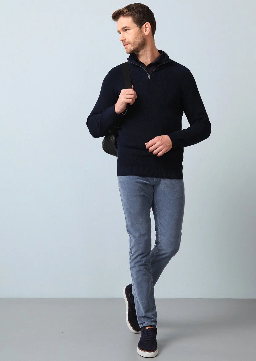 Navy Blue Knitwear Sweatshirt - 1
