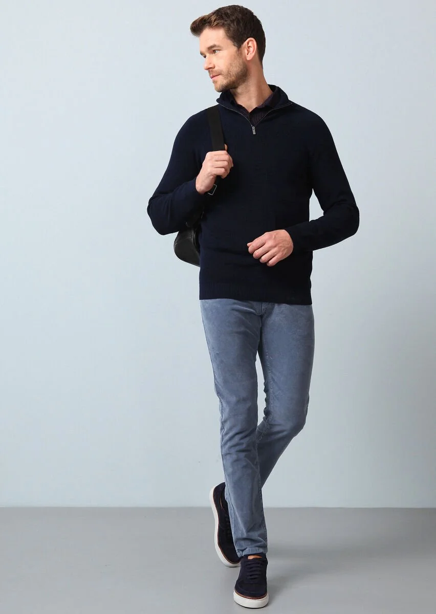 Navy Blue Knitwear Sweatshirt - 1