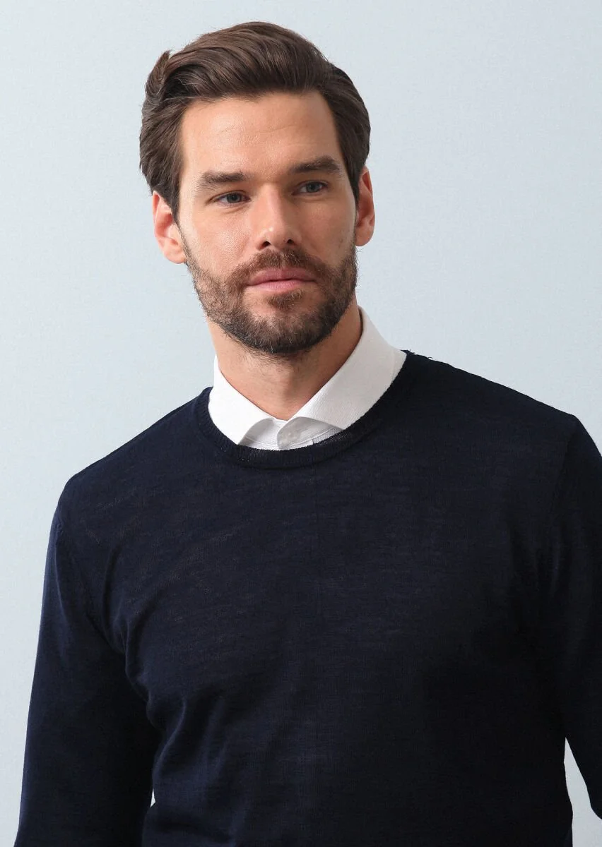 Navy Blue Knitwear Sweatshirt - 2
