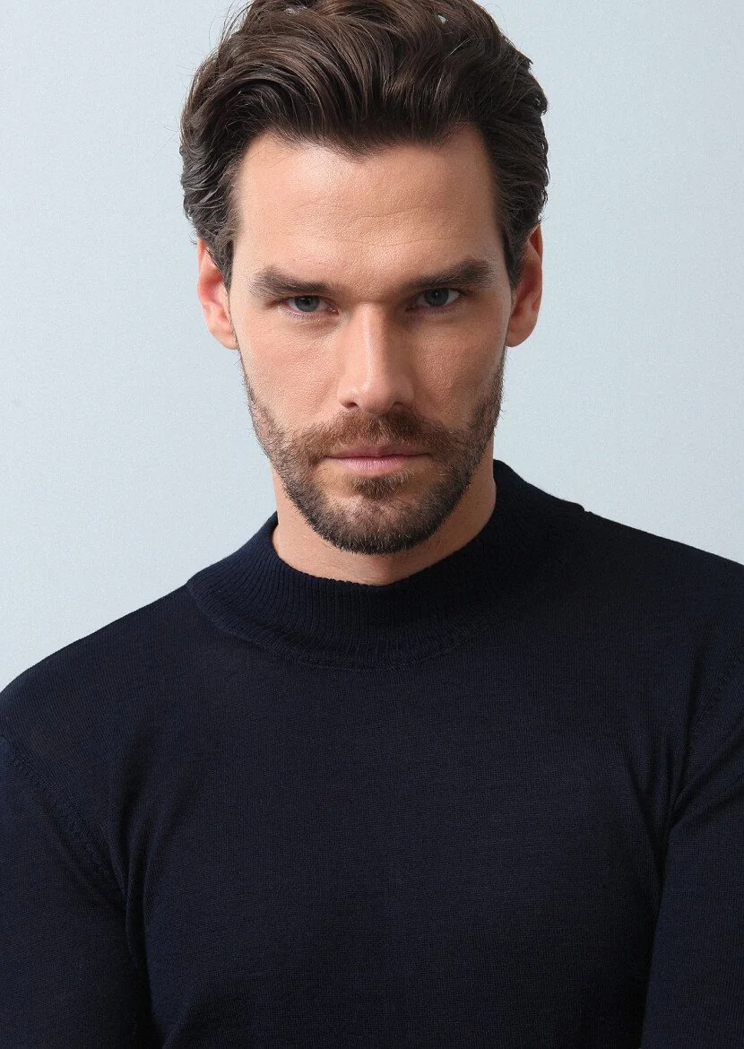 Navy Blue Knitwear Sweatshirt 
