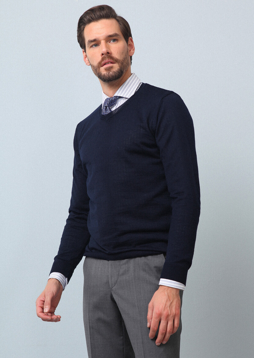 Navy Blue Knitwear Sweatshirt - 3