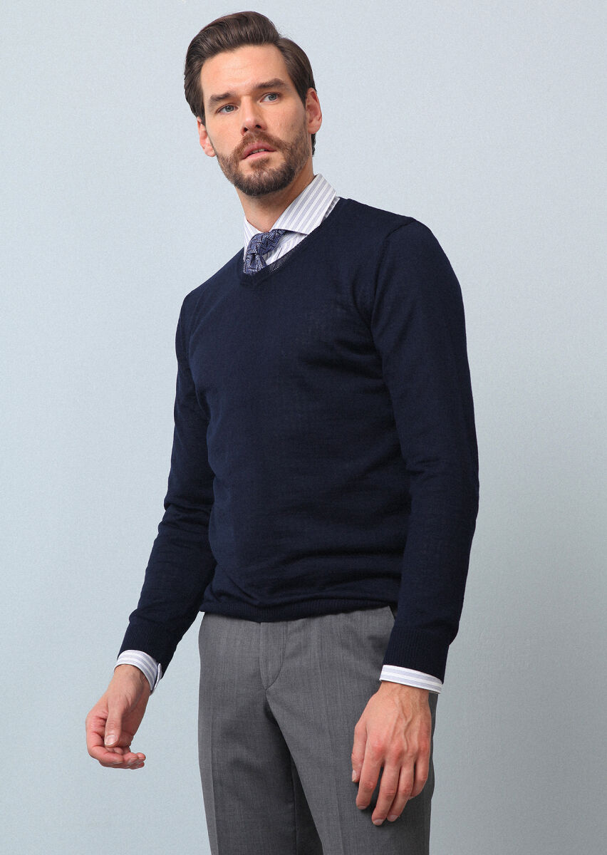 Navy Blue Knitwear Sweatshirt - 3
