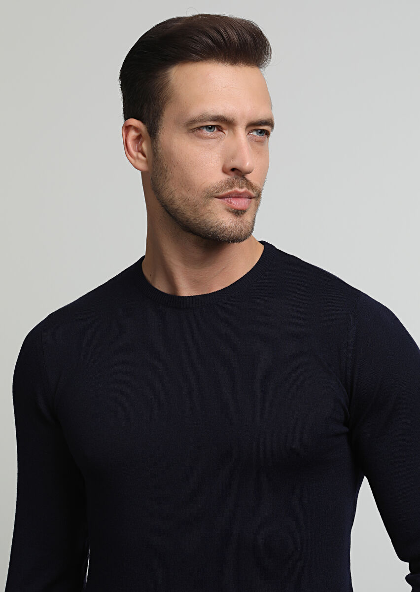 Navy Blue Knitwear Sweatshirt - 2