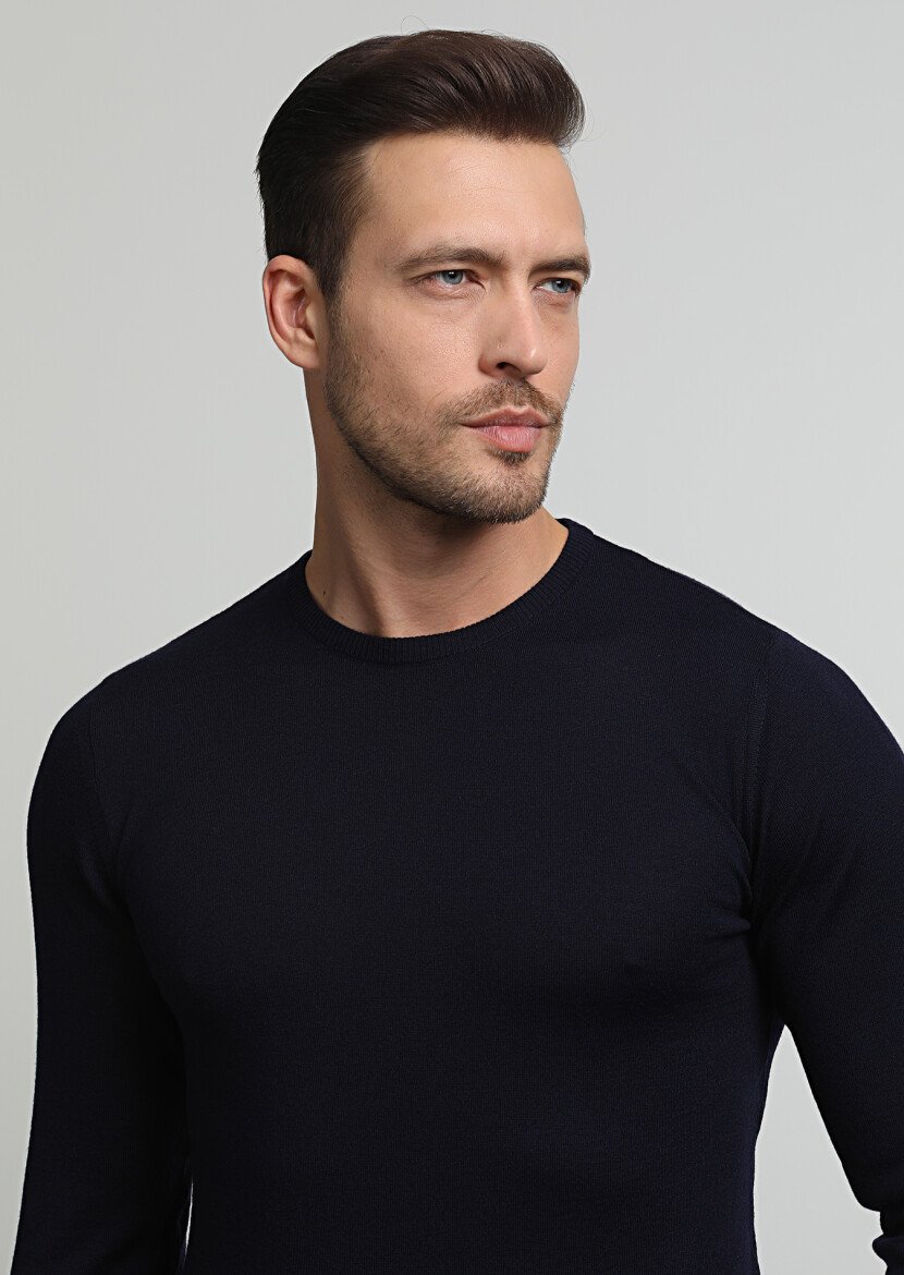 Navy Blue Knitwear Sweatshirt 