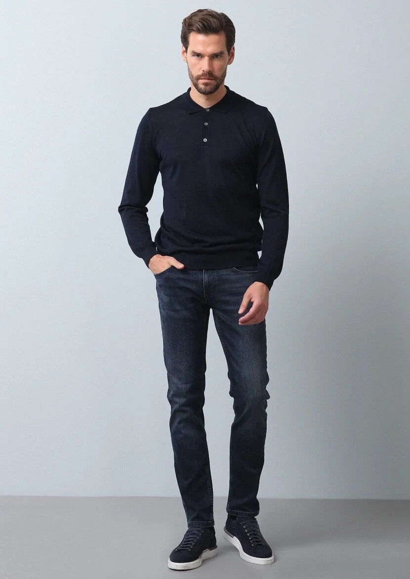 Navy Blue Knitwear Sweatshirt - 4