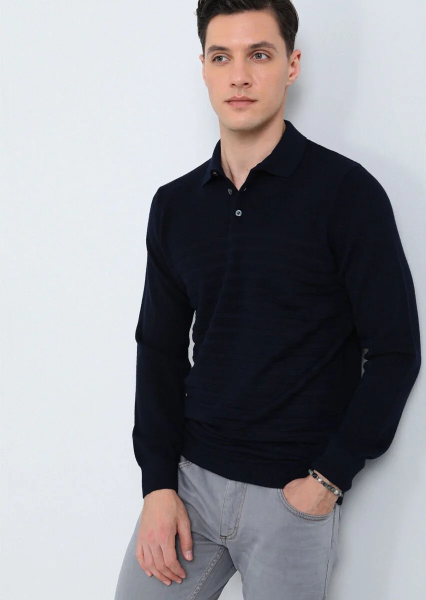 Navy Blue Knitwear Sweatshirt - 2
