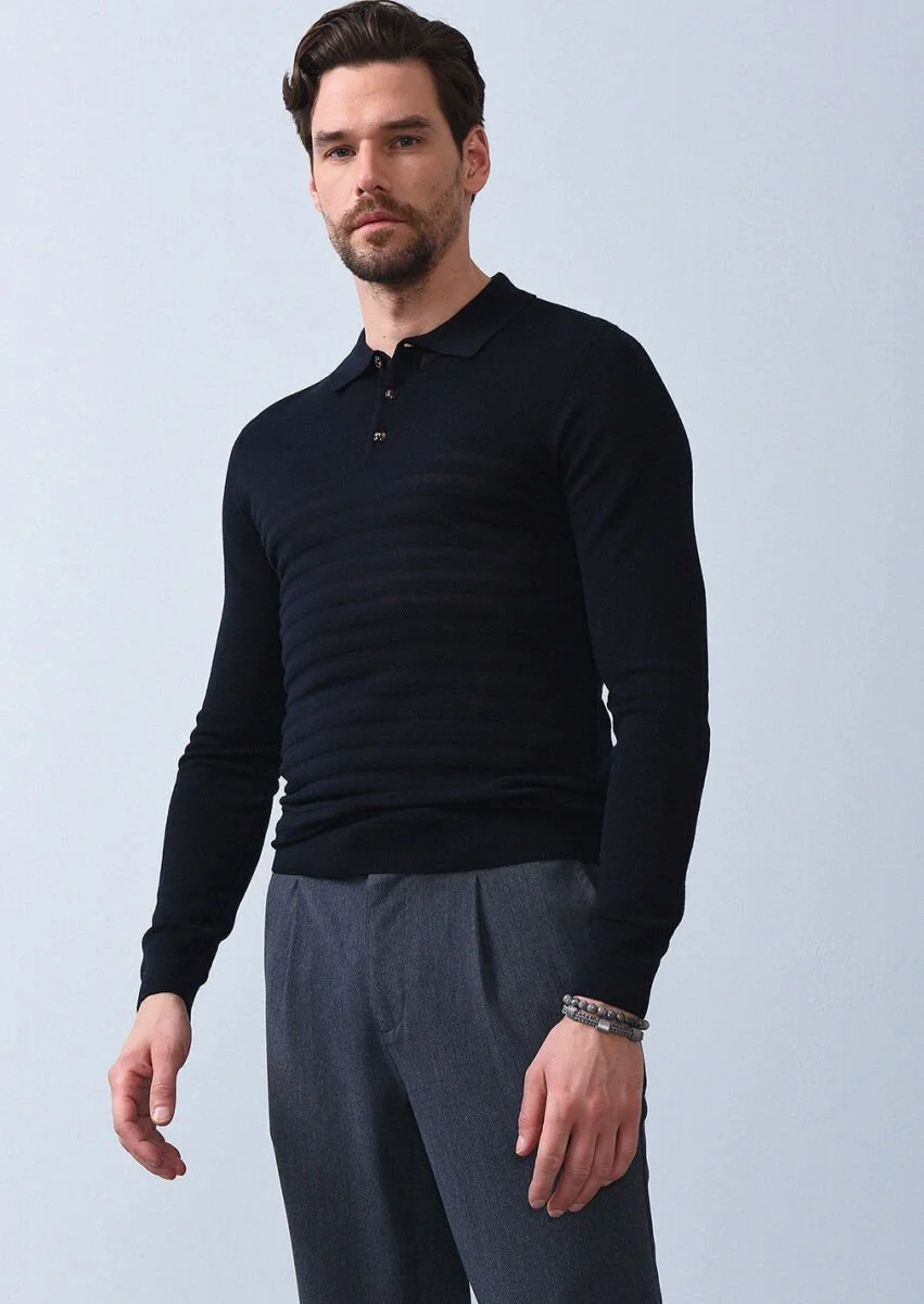 Navy Blue Knitwear Sweatshirt - 3