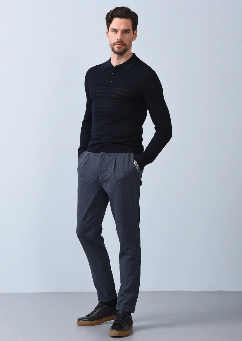 Navy Blue Knitwear Sweatshirt - 4