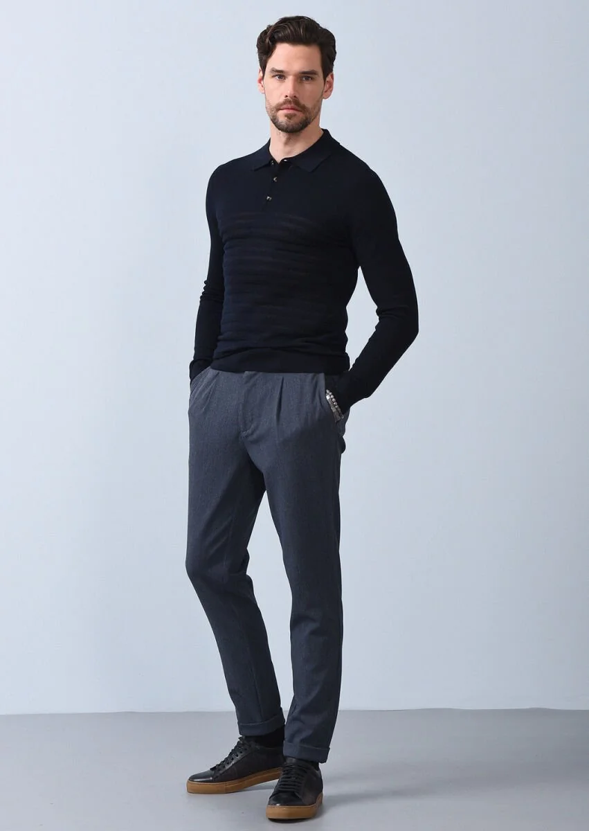 Navy Blue Knitwear Sweatshirt - 4