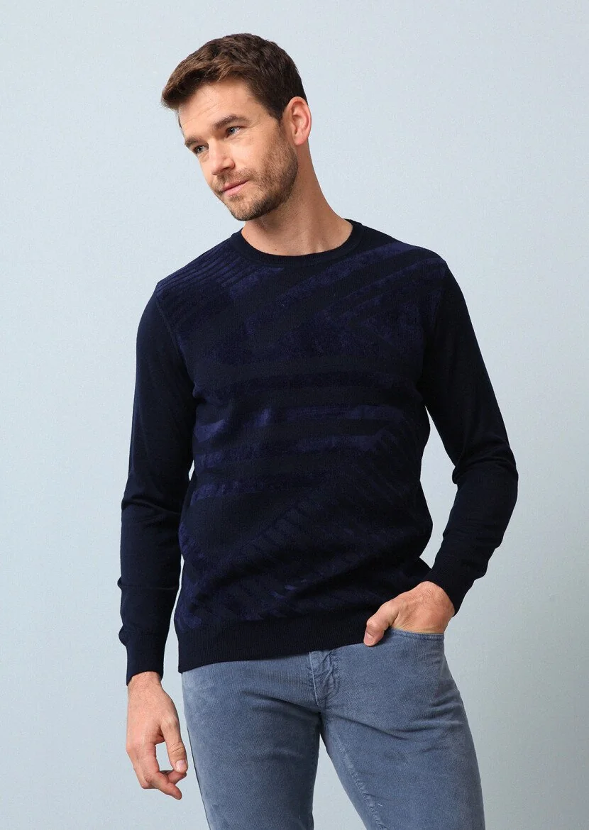Navy Blue Knitwear Sweatshirt - 2