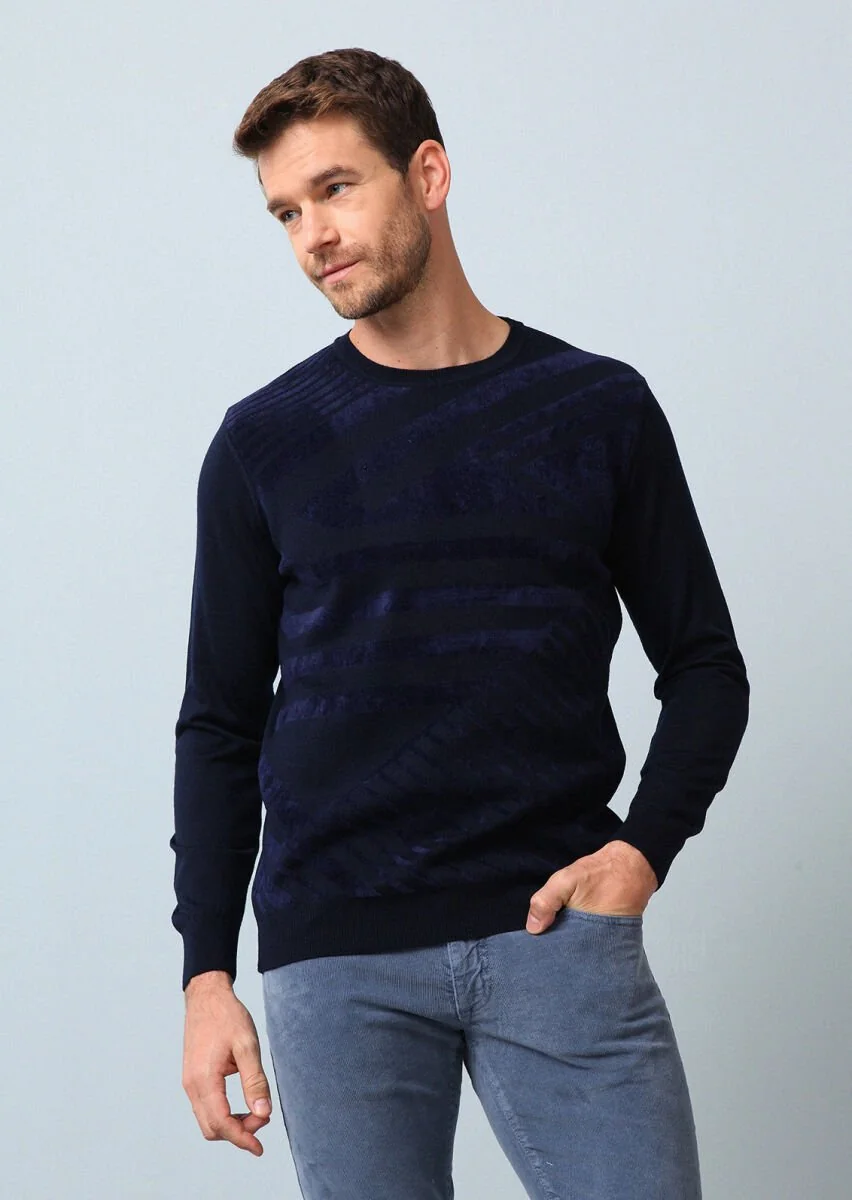 Navy Blue Knitwear Sweatshirt - 2