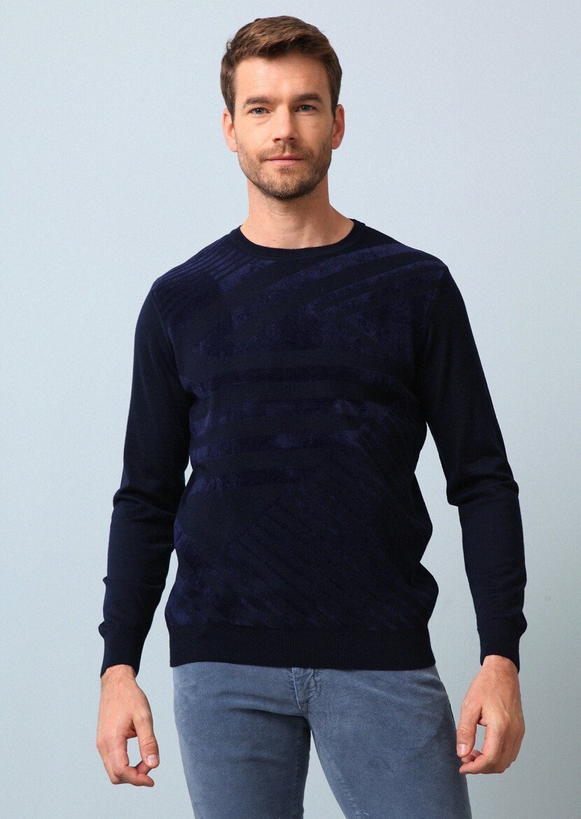 Navy Blue Knitwear Sweatshirt - 3
