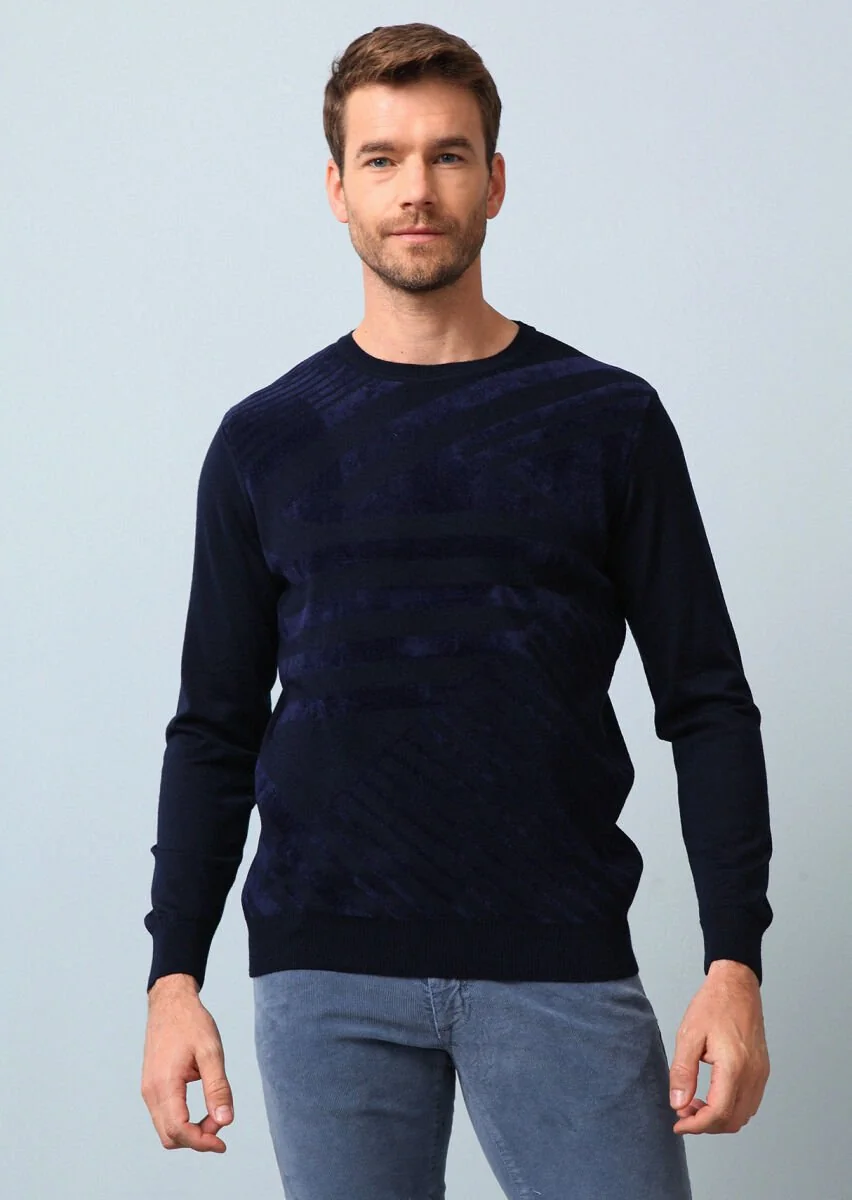 Navy Blue Knitwear Sweatshirt - 3