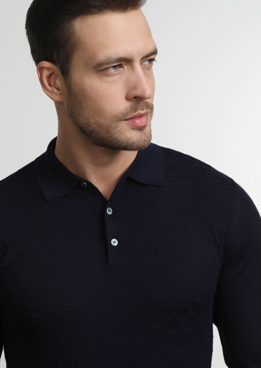 Navy Blue Knitwear Sweatshirt - 2