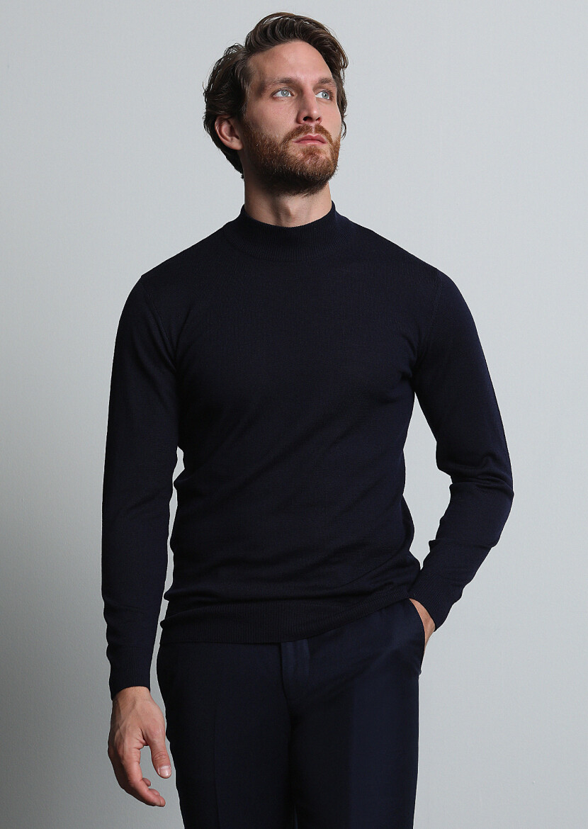 Navy Blue Knitwear Sweatshirt - 1