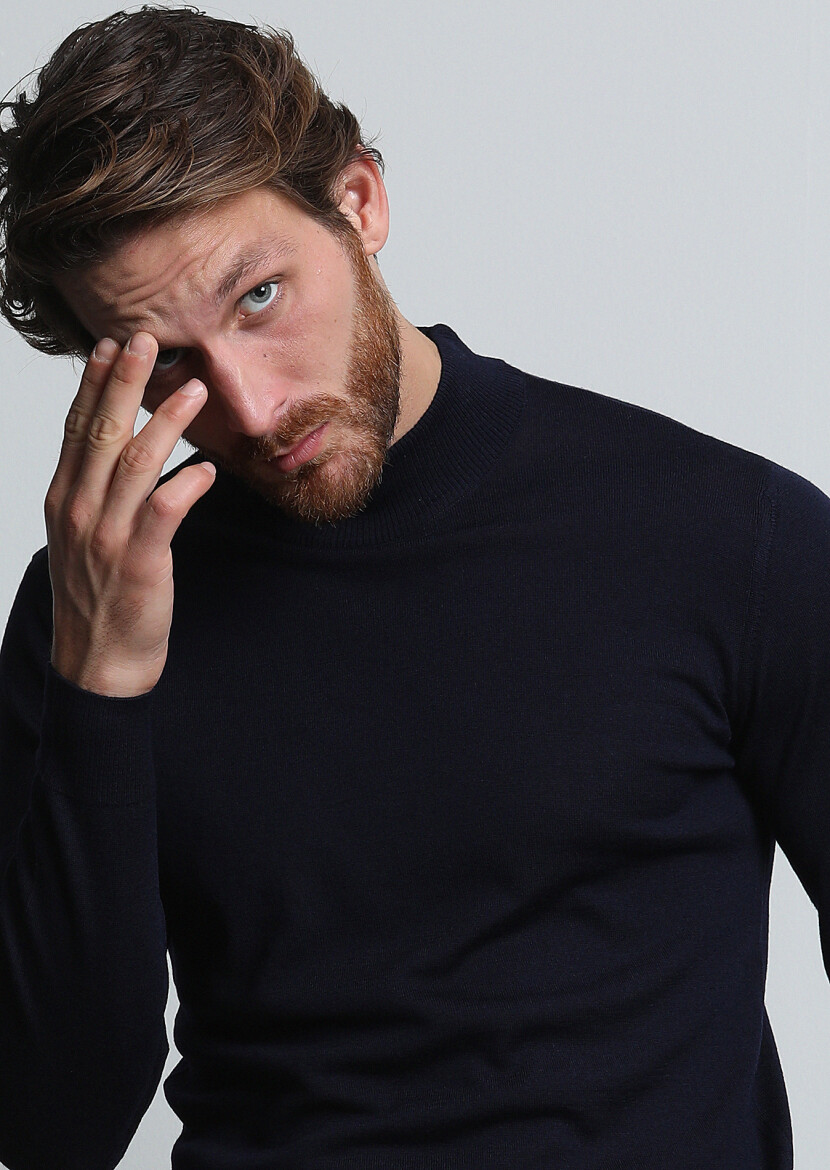 Navy Blue Knitwear Sweatshirt 