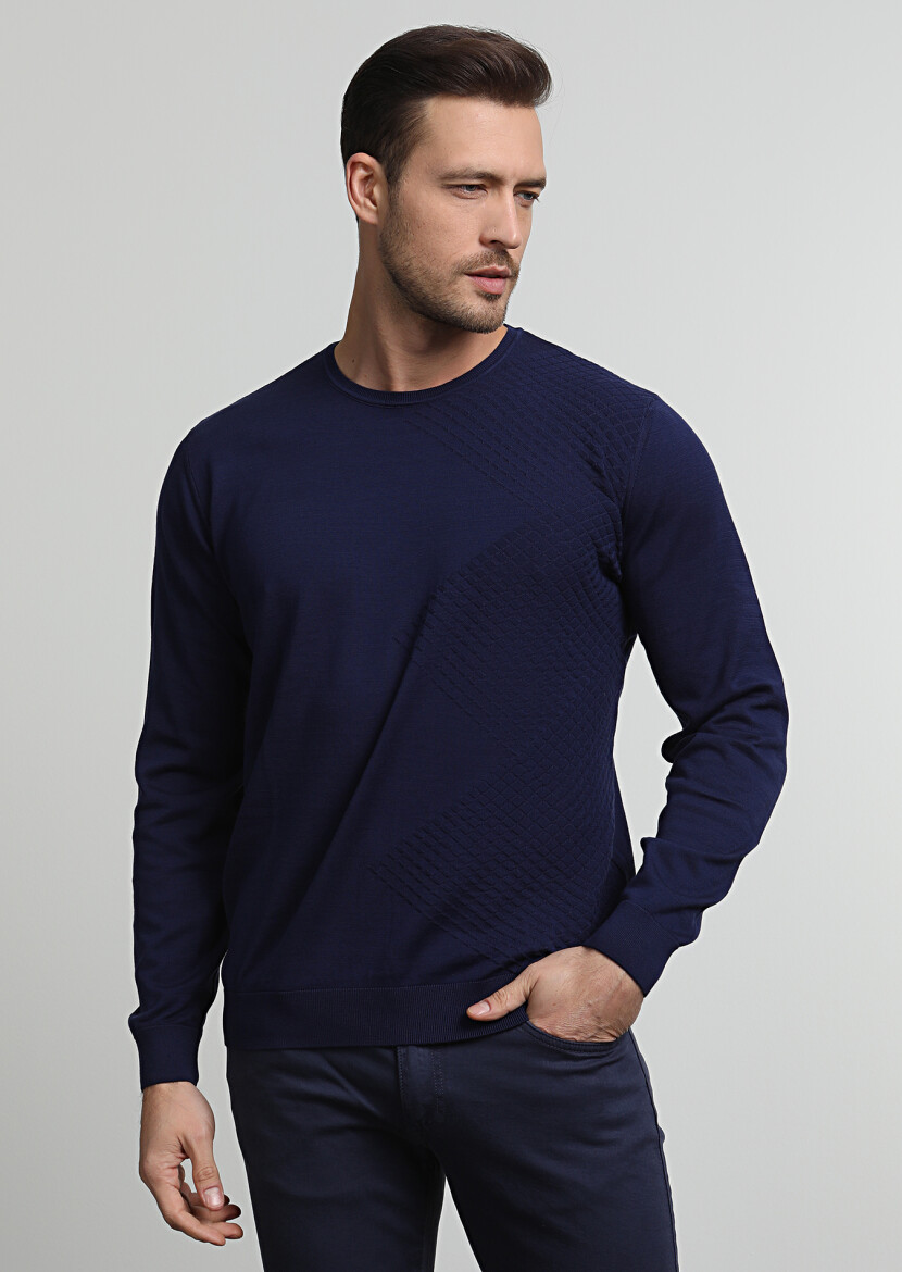 Navy Blue Knitwear Sweatshirt - 1