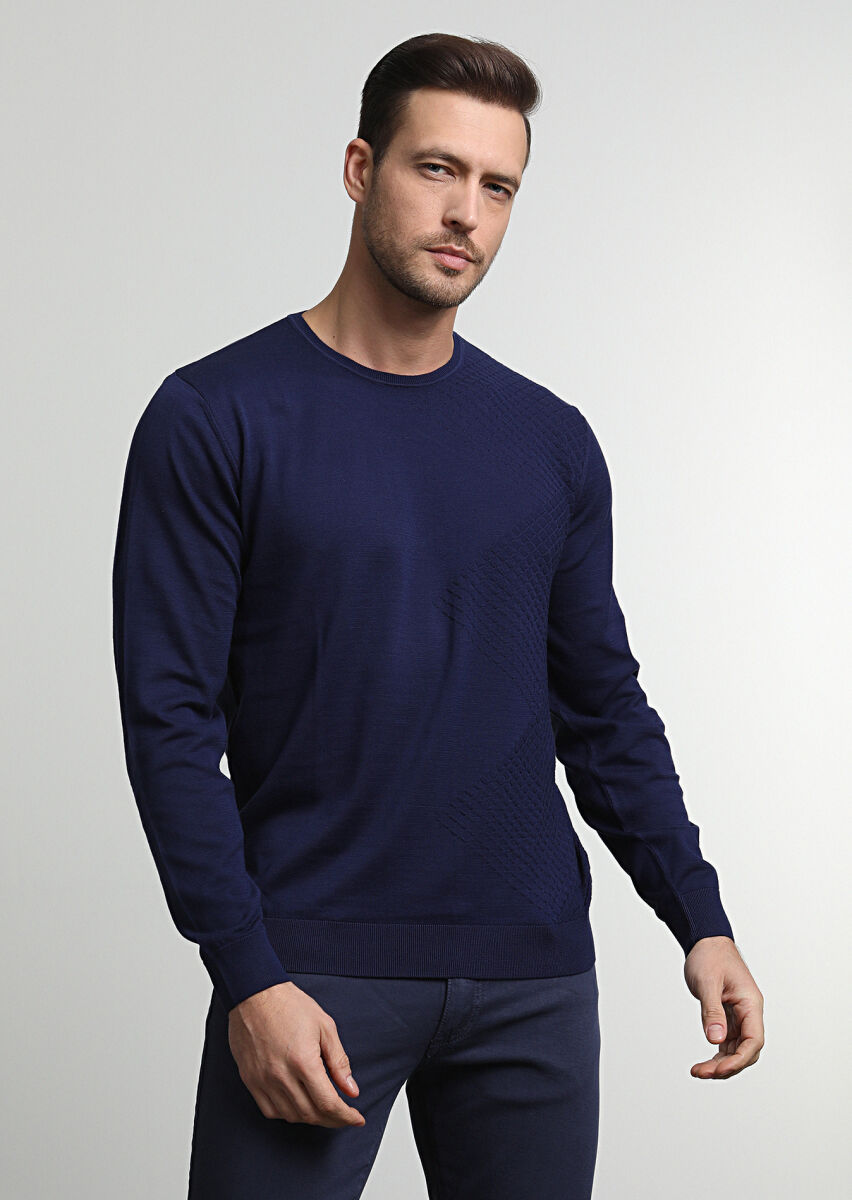 Navy Blue Knitwear Sweatshirt - 3