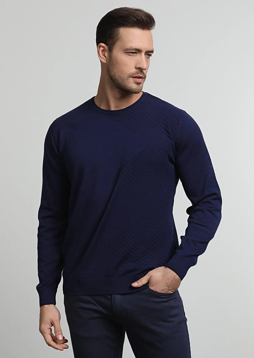 Navy Blue Knitwear Sweatshirt - 1