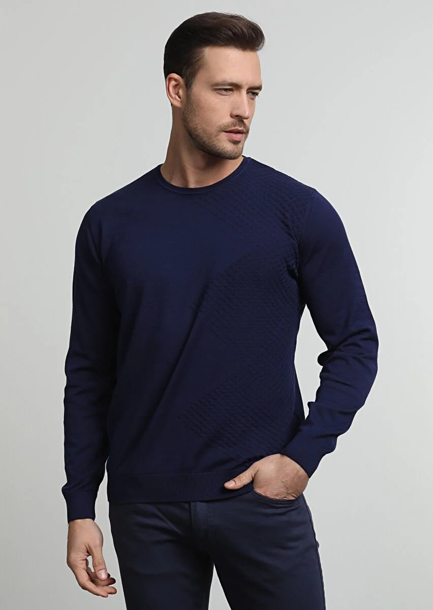 Navy Blue Knitwear Sweatshirt - 1