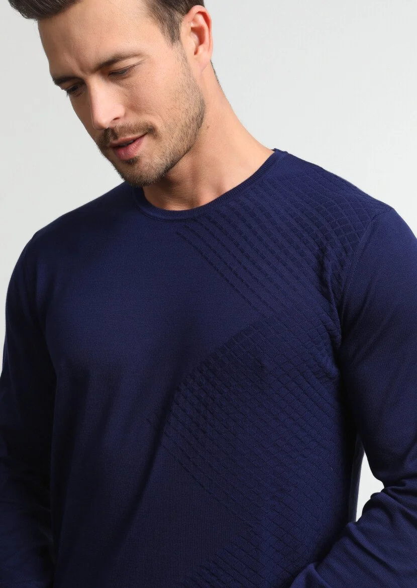 Navy Blue Knitwear Sweatshirt 