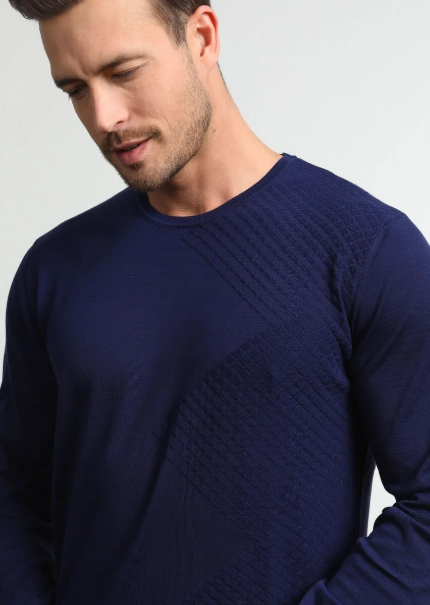 Navy Blue Knitwear Sweatshirt - 2