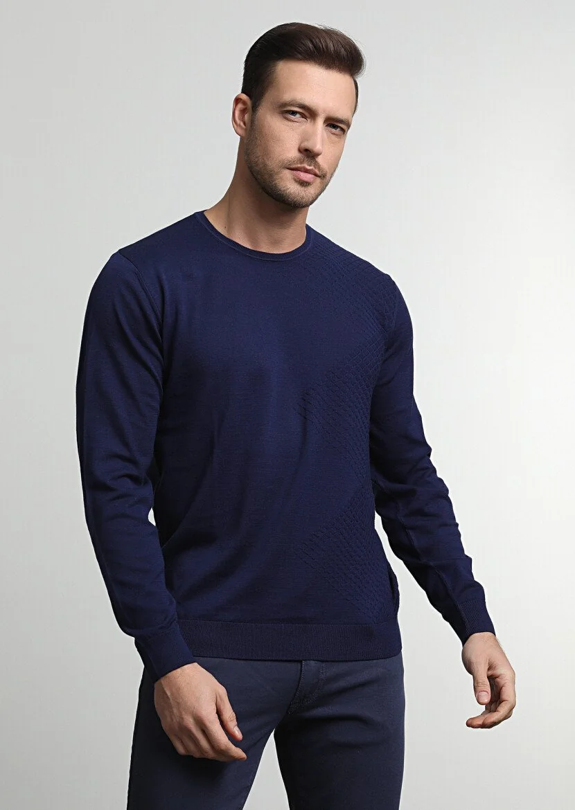 Navy Blue Knitwear Sweatshirt - 3