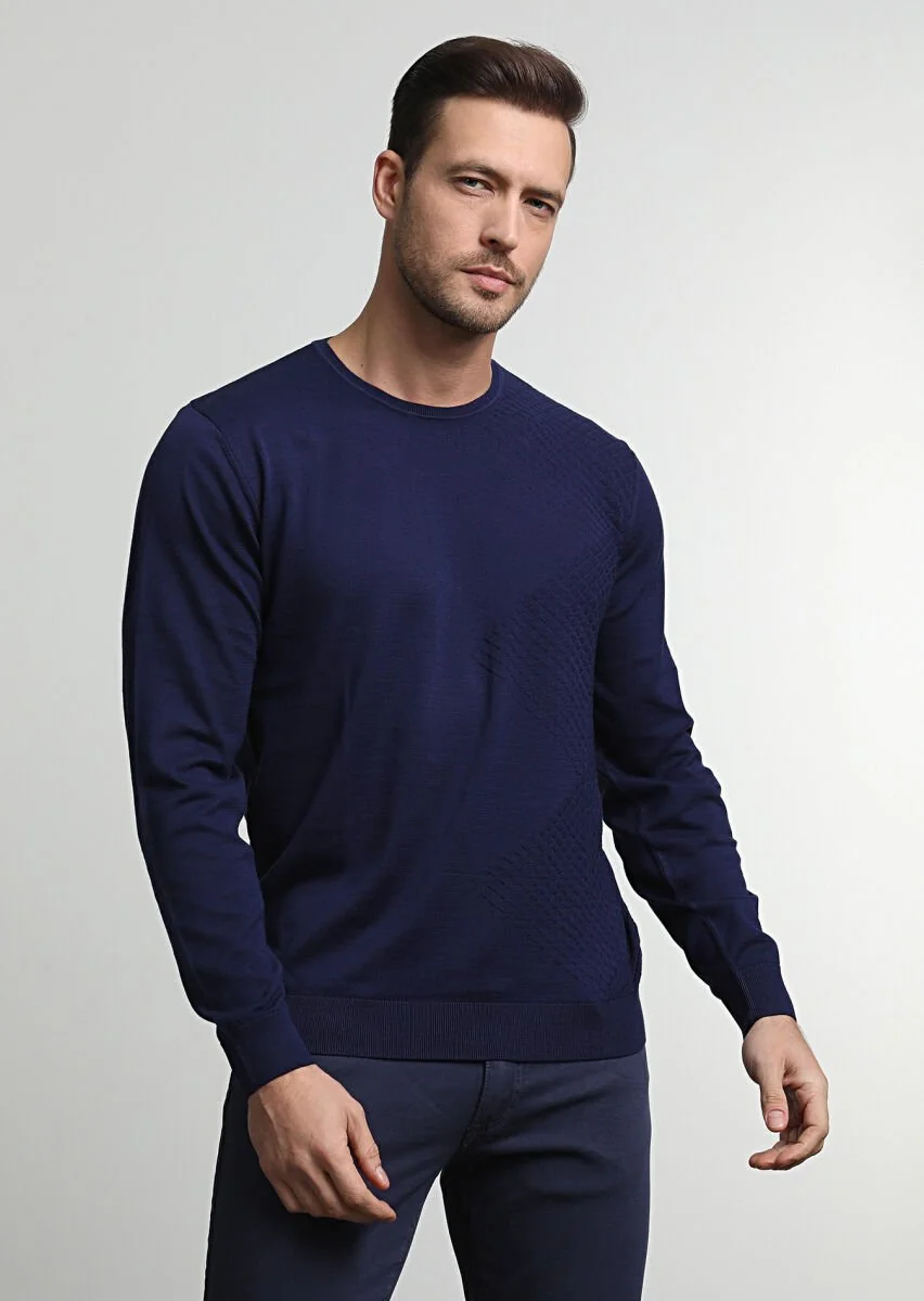 Navy Blue Knitwear Sweatshirt - 3