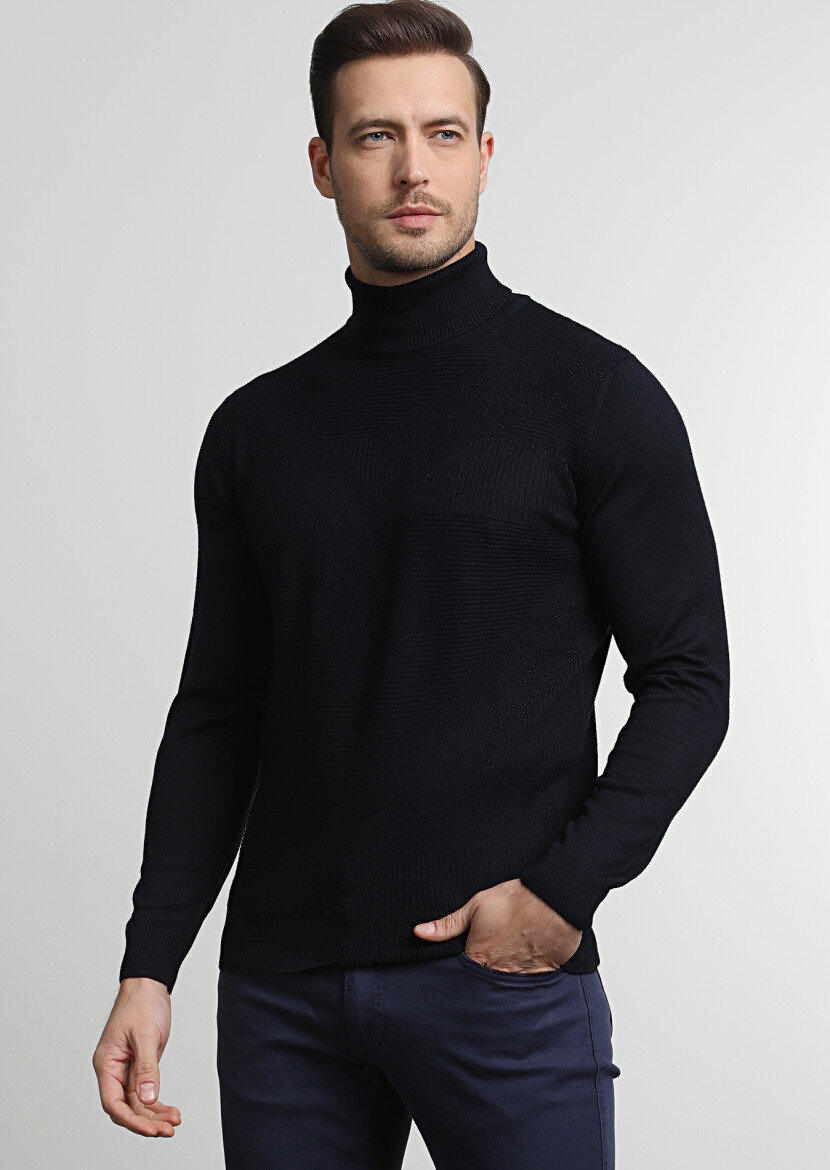Navy Blue Knitwear Sweatshirt - 1