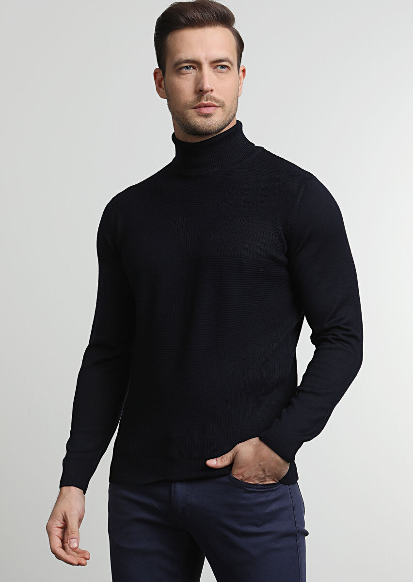 Navy Blue Knitwear Sweatshirt - 1