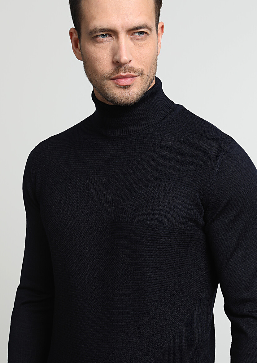 Navy Blue Knitwear Sweatshirt 