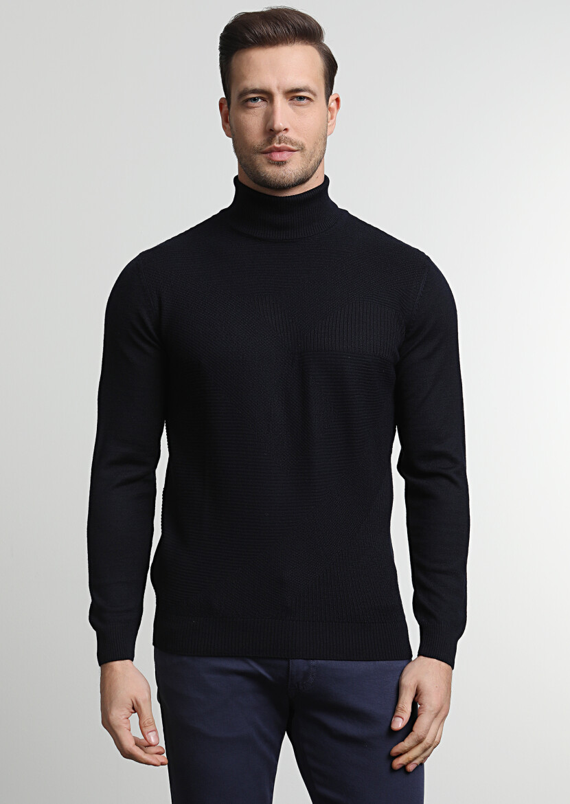 Navy Blue Knitwear Sweatshirt - 3