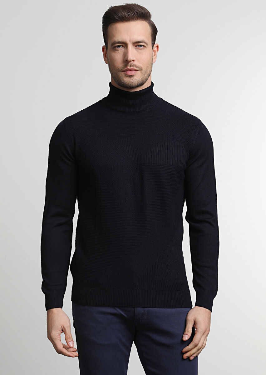 Navy Blue Knitwear Sweatshirt - 3