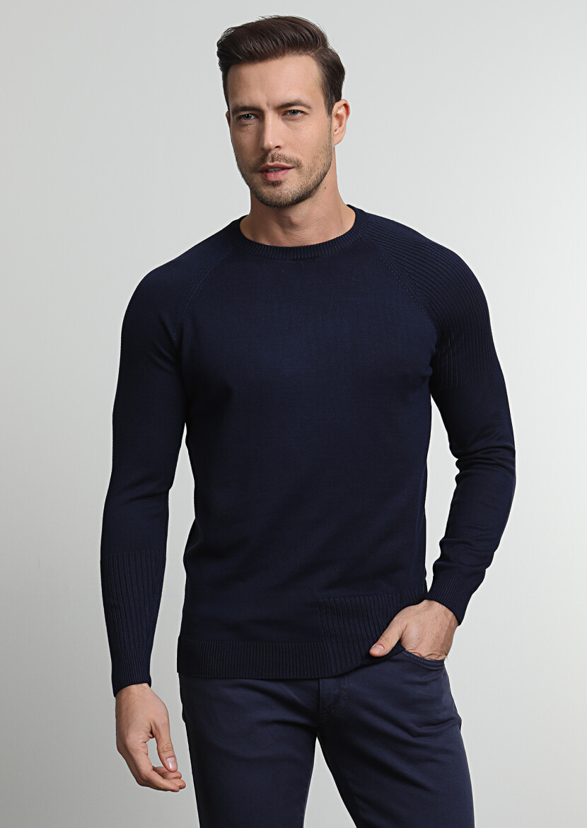 Navy Blue Knitwear Sweatshirt 