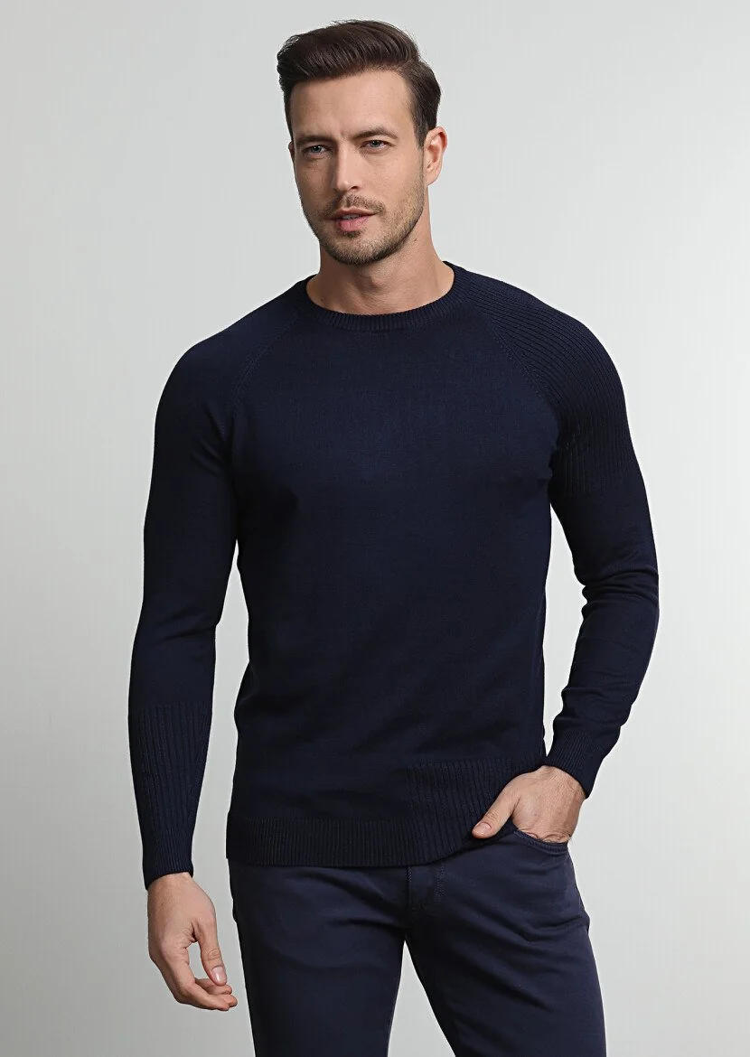 Navy Blue Knitwear Sweatshirt 
