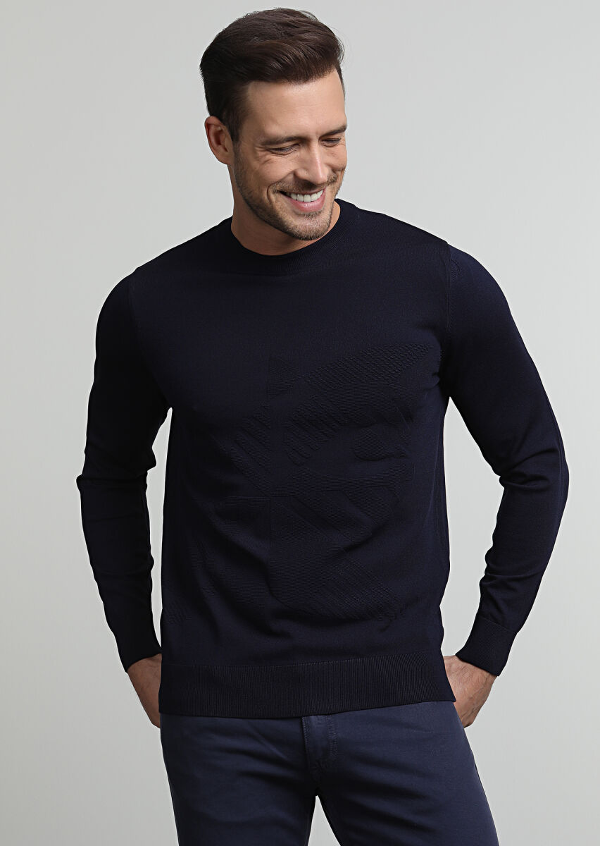 Navy Blue Knitwear Sweatshirt - 1